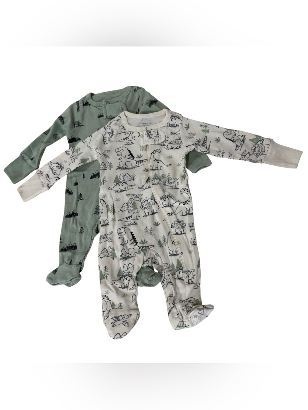 Member’s Mark White & Green Dinosaur & Mountain 2 Pack Footie Sleeper NB